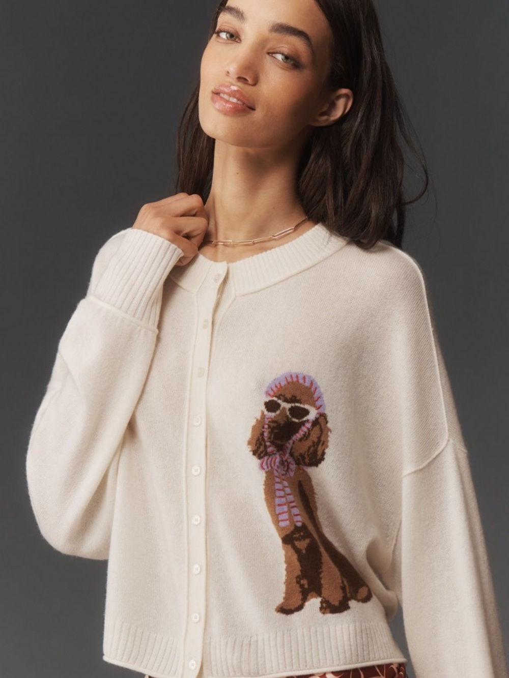 NWT Anthro Goldie  Wool Cashmere Blend Dog Embroidery Cardigan Sweater